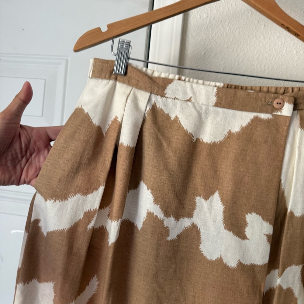 JOHN MEYER vintage tan white abstract camo cow tie dye wrap style midi skirt - Picture 3 of 7